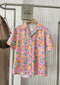 Spring Floral Half Sleeves Collar Down Shirts